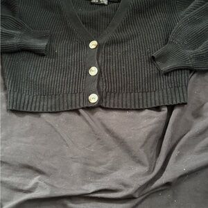 SHEIN Black Ribbed Knit Cardigan Sweater